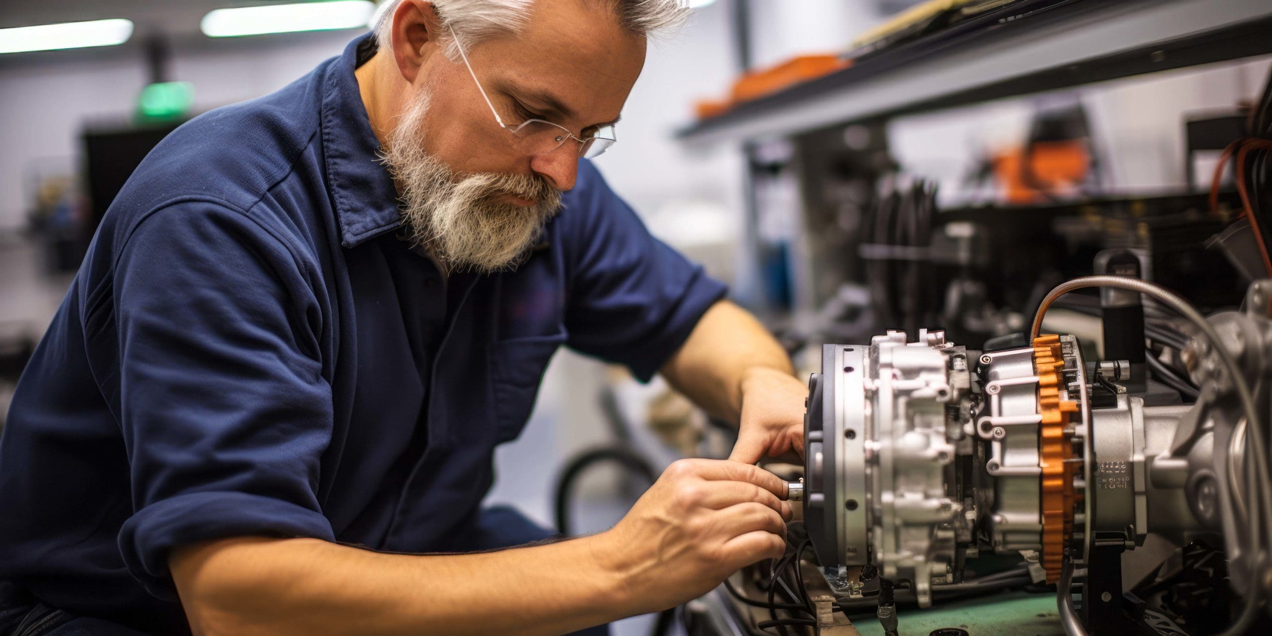 Expert Repairer Assembling Electric Motor Components for Machine